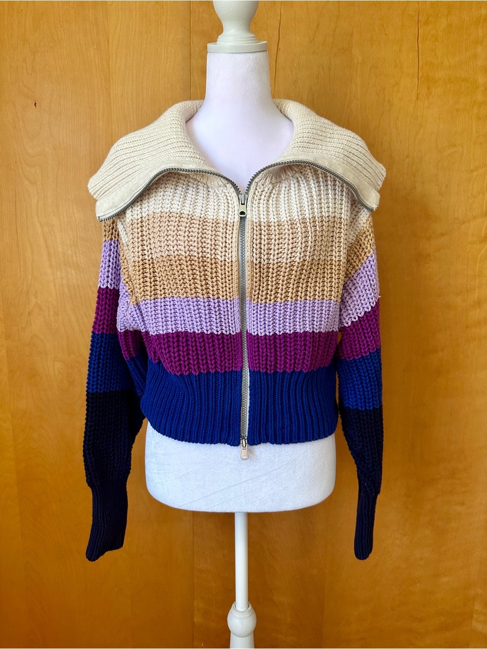 Colorblock Zip-Front Women's Sweater Jacket - Multicolor